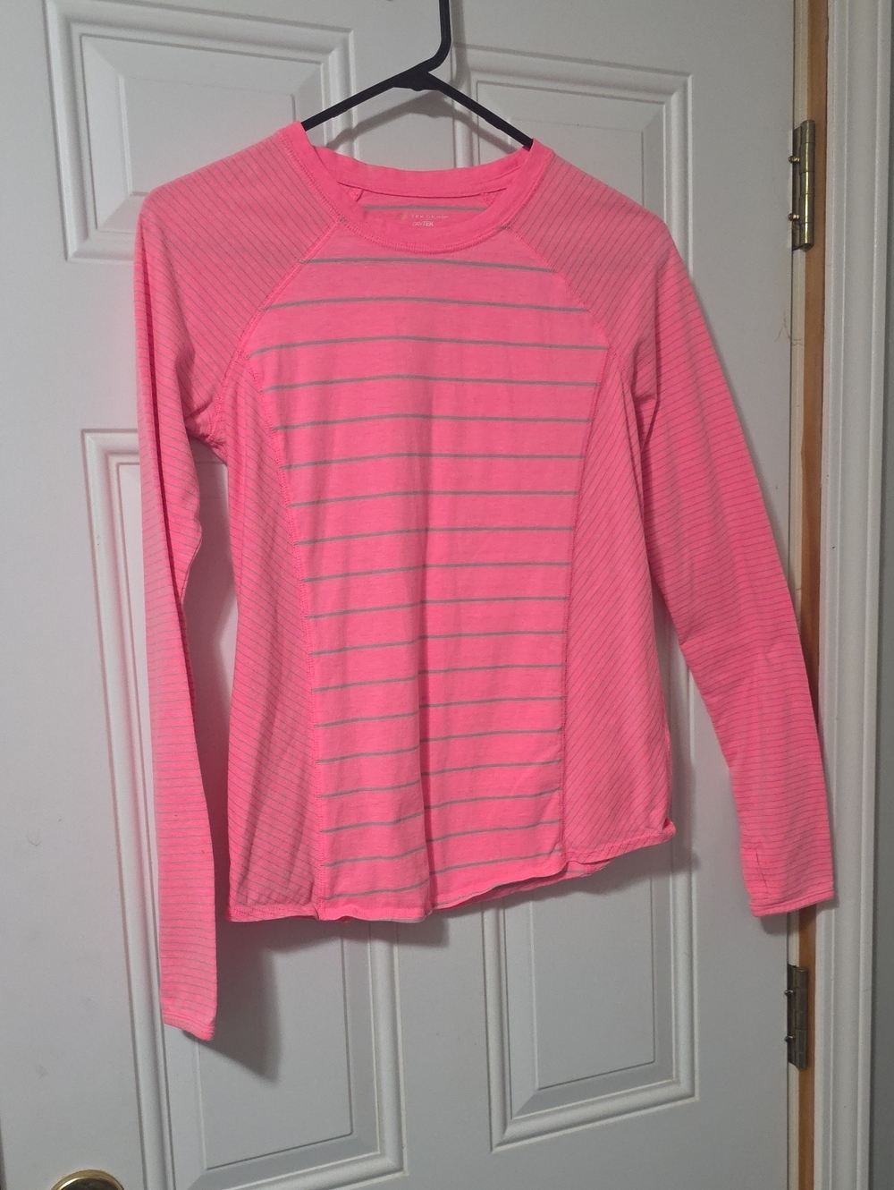 TEK gear DryTEK Pink and Gray Striped Long Sleeve Tee